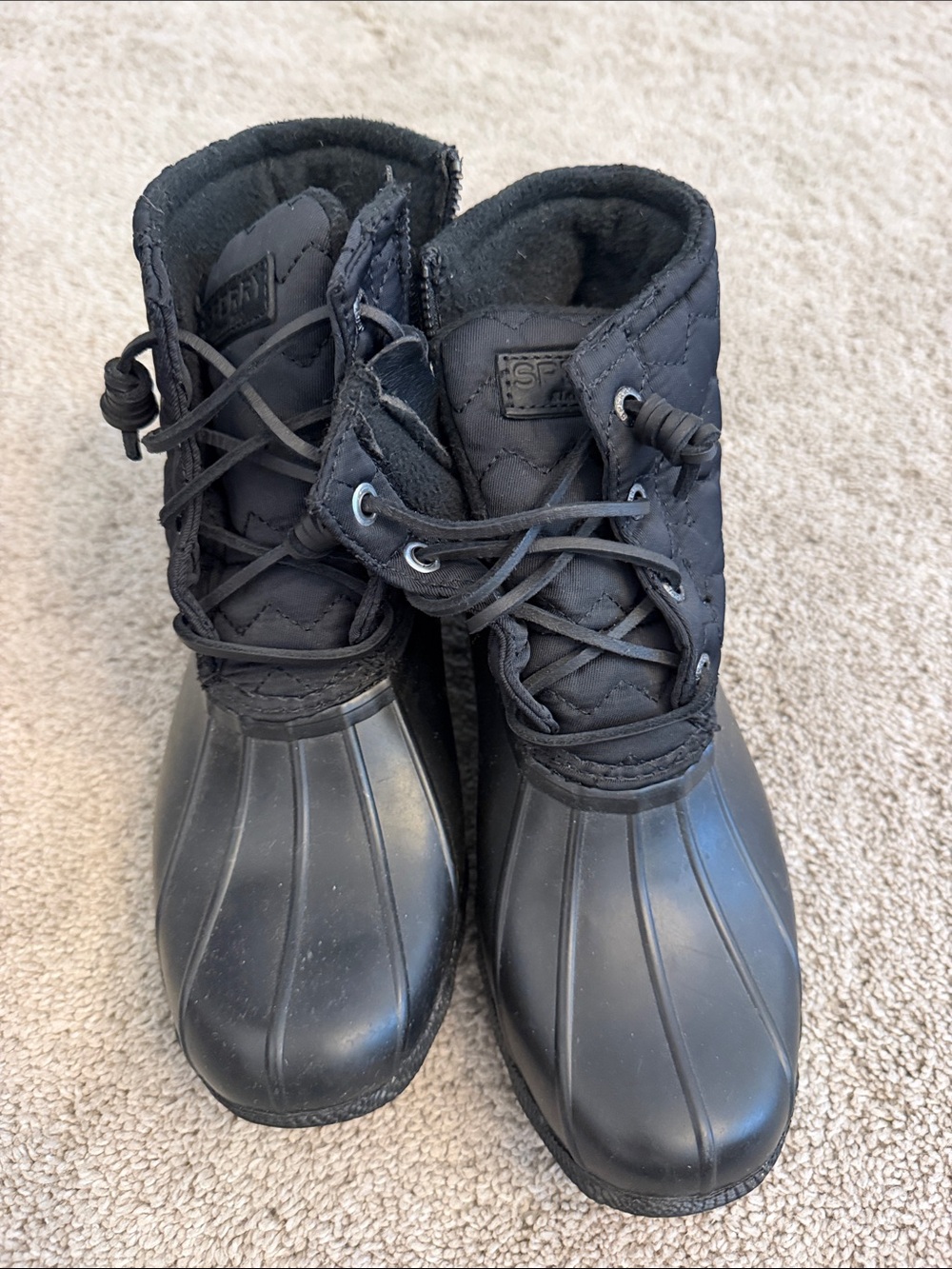 Sperry Black Quilted Kids Waterproof Duck Boots